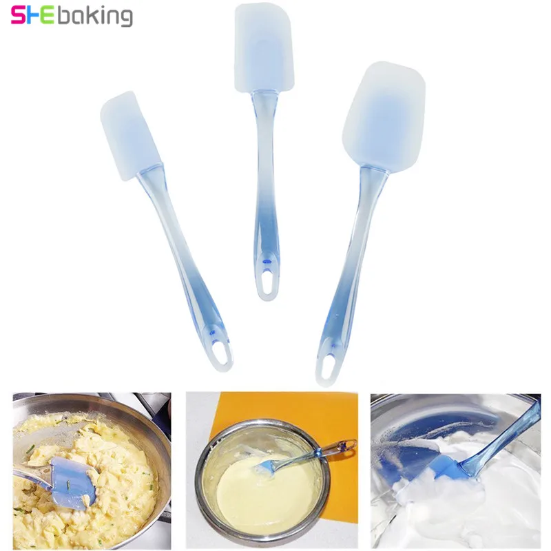 Shebaking 3pcs/set Heat resistant Flexible Silicone Spatulas Flipping Serving Dough Mixing