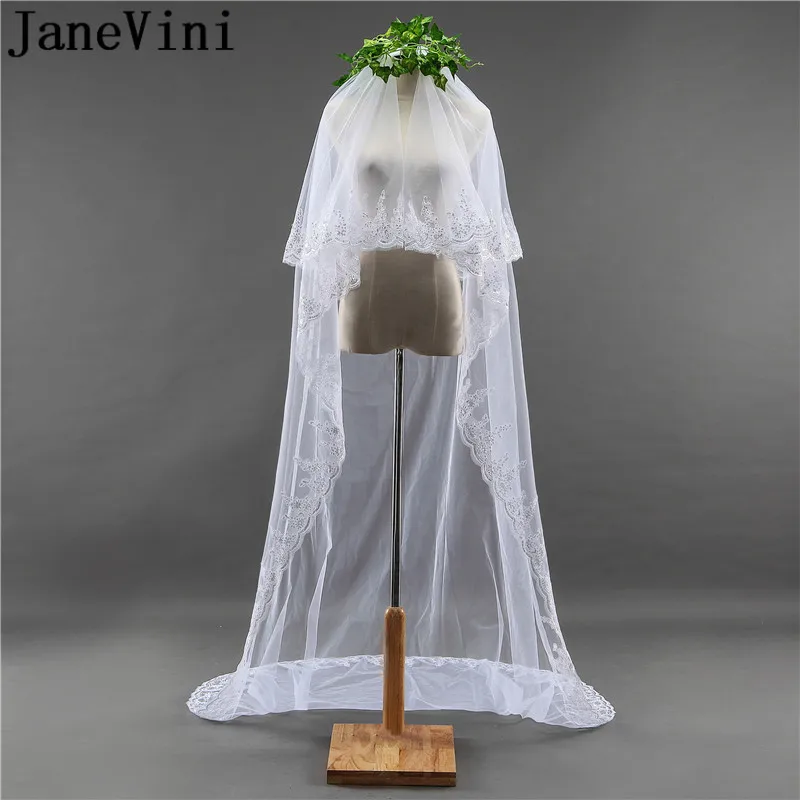 JaneVini Bling Sequined Edge Wedding Veils Long 3M with Comb Bridal Veil Appliqued Tulle Sequin Veil Women Hair Accessories 2019