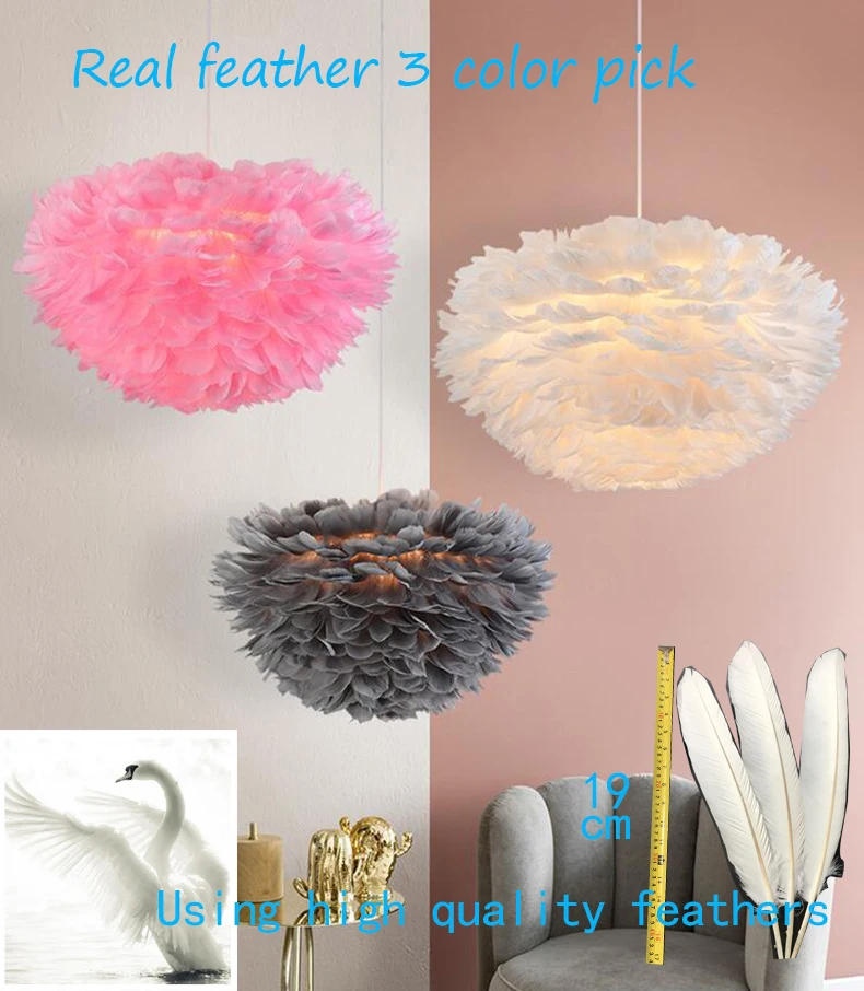 

Pendant Lights E27 Feather Romantic Pendant Lamp For Bedroom Living Room Lighting HangLamp Goose Feather Suspension Luminaire