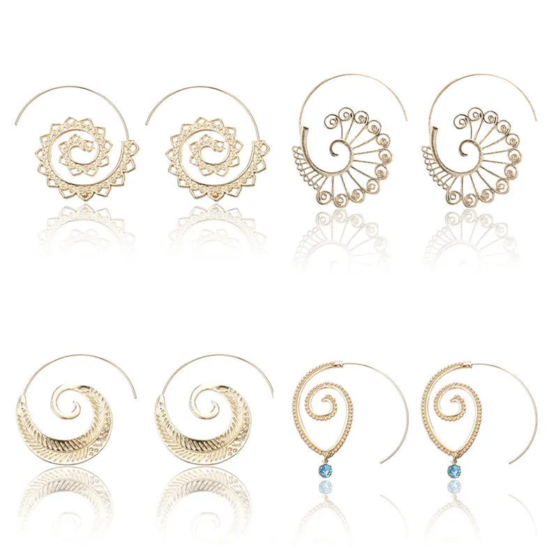 

6 design Metal Big Swirl Earrings Punk Style Statement Hollow Hoop Earrings Women Golden Color Ethnic Vintage Earrings E0446