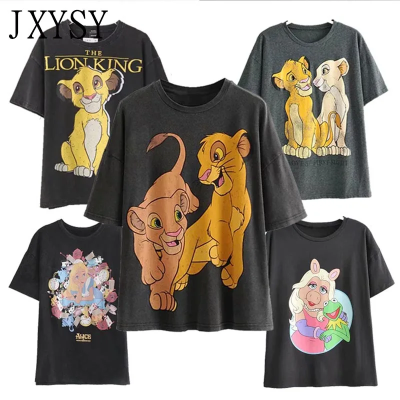 

JXYSY Za 2019 T-shirt Women The Lion King Cartoon Print Short Sleeve O-neck Fashion Casual Summer Femme T shirt Women Tops