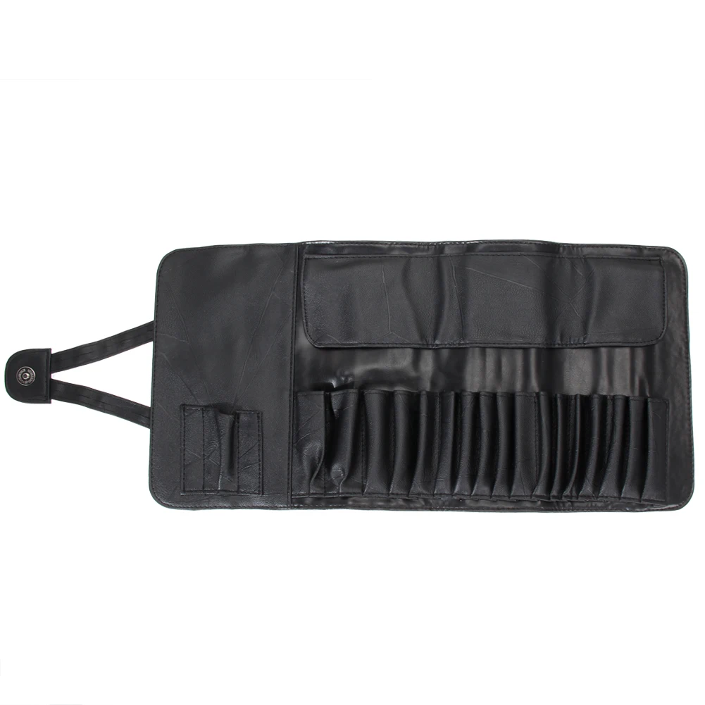 

12/18/24 Slots Black Makeup Brushes Case Faux Leather Cosmetic Pens Roll Holder Bag Pouch for Standard Length Brushes