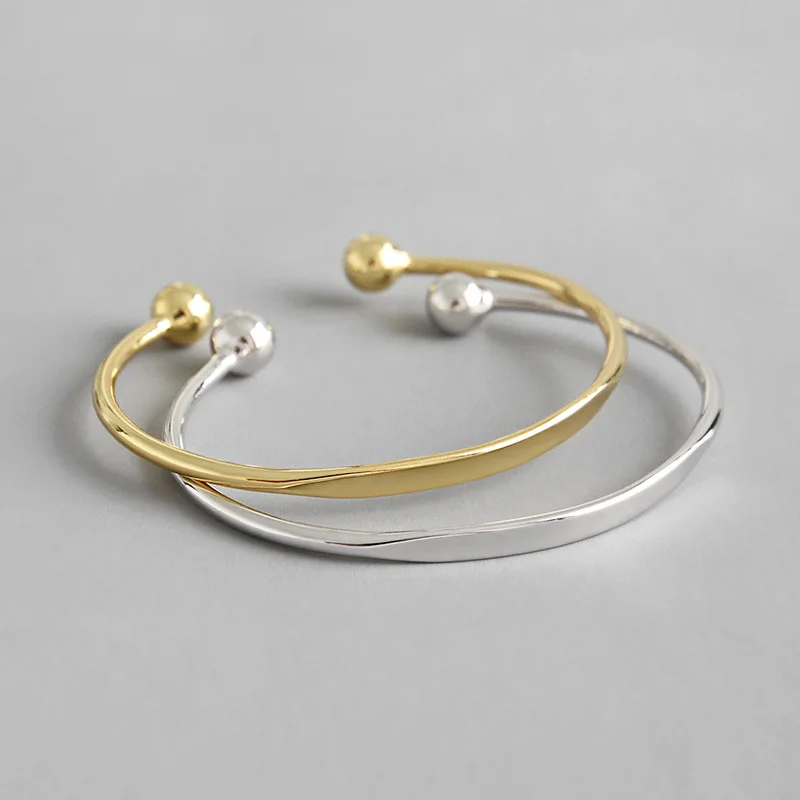 

HFYK 925 Sterling Silver BangleBracelet 2019 Simple Gold Round Balls Bangles For Women jonc bracelet femme plata de ley 925