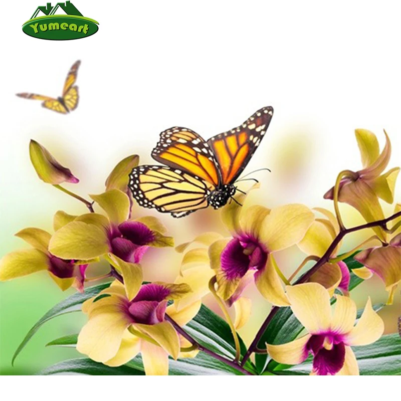 

Needlework 5D Diy Diamond Painting Butterfly Orchid Flower Handwork Diamond Embroidery Full Square Rhinesotnes Mosaic Decorative