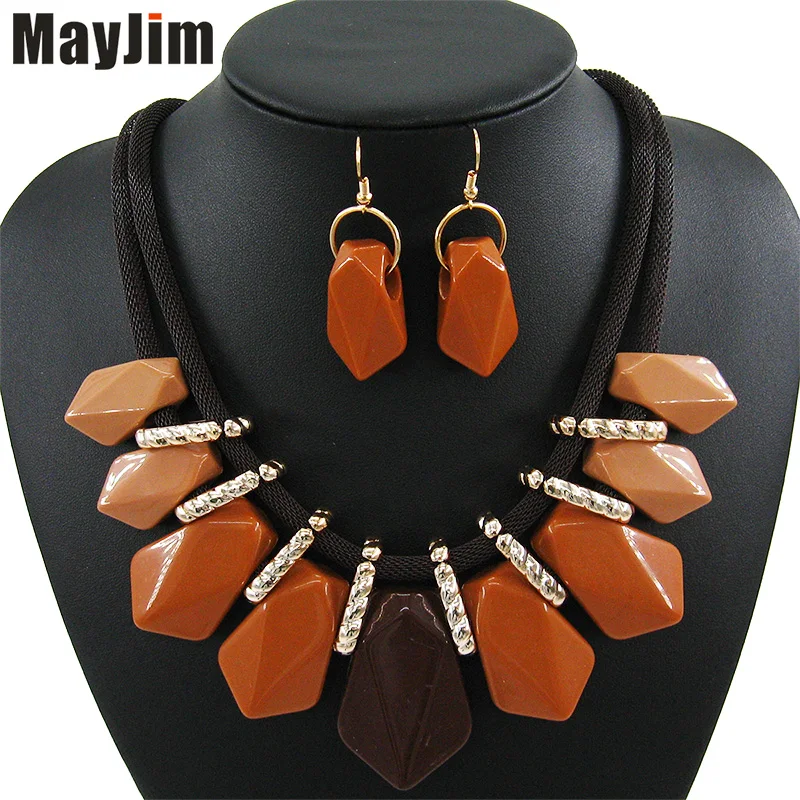 

MayJim 2018 Statement cheap fashion jewelry sets Double chain geometry Pendant Vintage chokers dubai wedding jewelry sets Bijoux