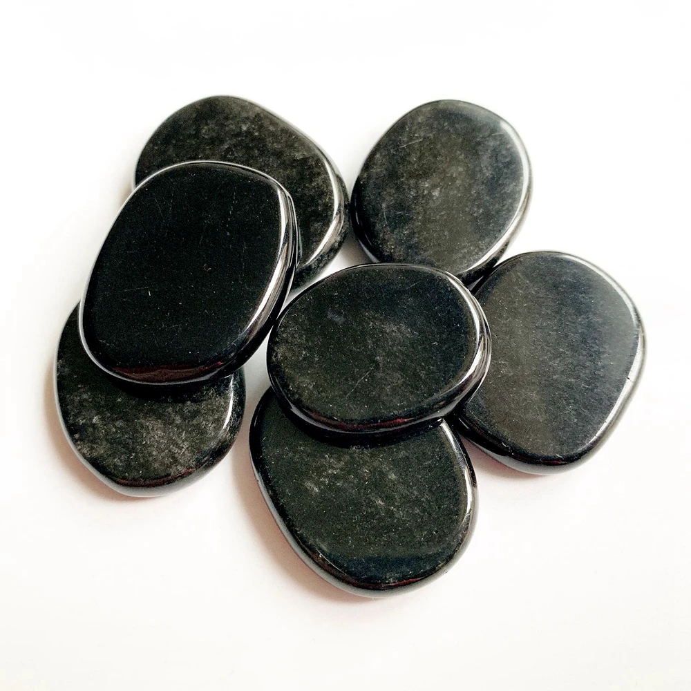 Полированный Черный обсидиановый Кристалл пальмовый камень целебная энергия духовные Камни натуральные 7 шт./партия бархатный мешочек