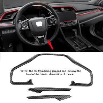 

For Honda Civic 10th 2016 2017 2018 3pcs Carbon Fiber Style Car Steering Wheel Frame Cover Trim Stickers New