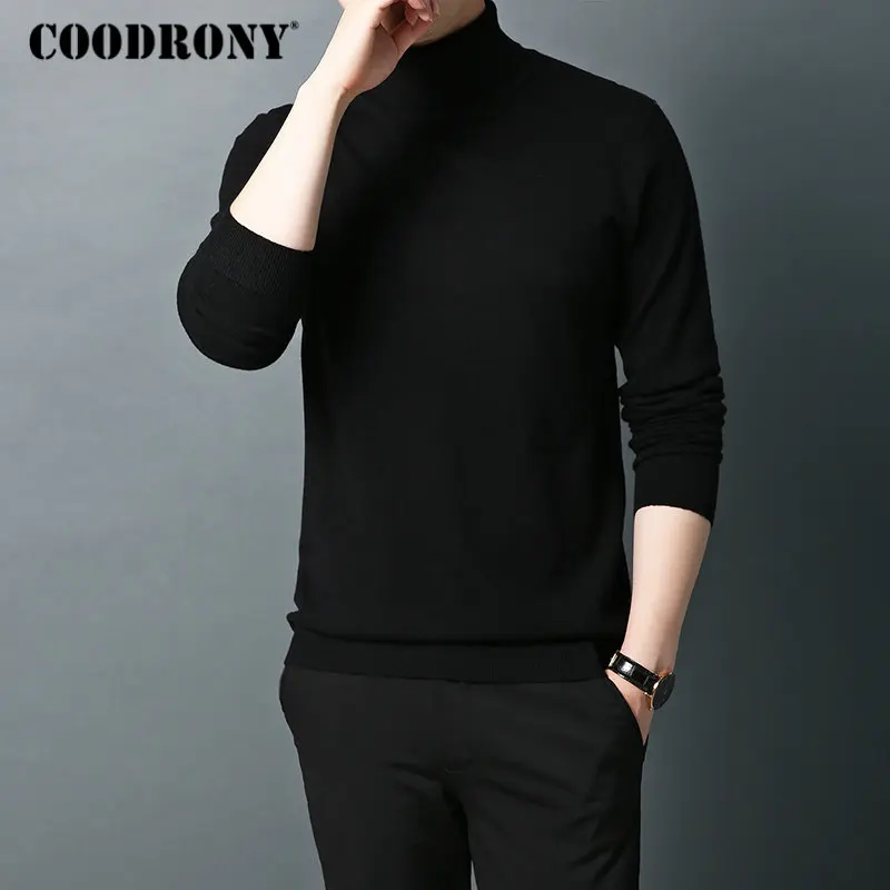 Бренд COODRONY, мужской свитер, Осень-зима, водолазка, теплый шерстяной свитер, классический однотонный пуловер для мужчин, Вязанная одежда для мужчин, 91065