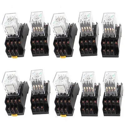 

10 x HH54PL DC 220V Coil Green Lamp Electromagnetic Power Relay w Socket Base