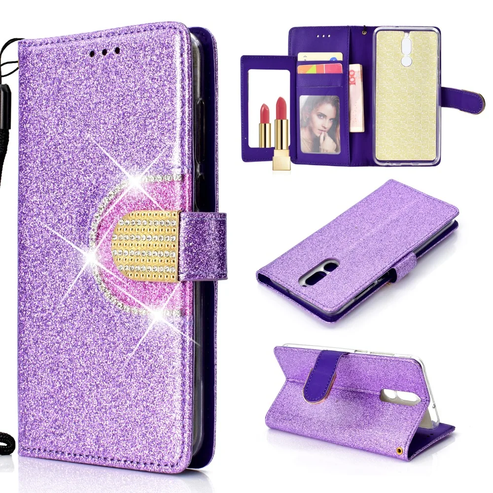 

Mirror Flip Case for Huawei Mate 10 Pro Wallet Glitter PU Leather Cover for Huawei Mate 10lite Diamond Magnetic Phone Cases
