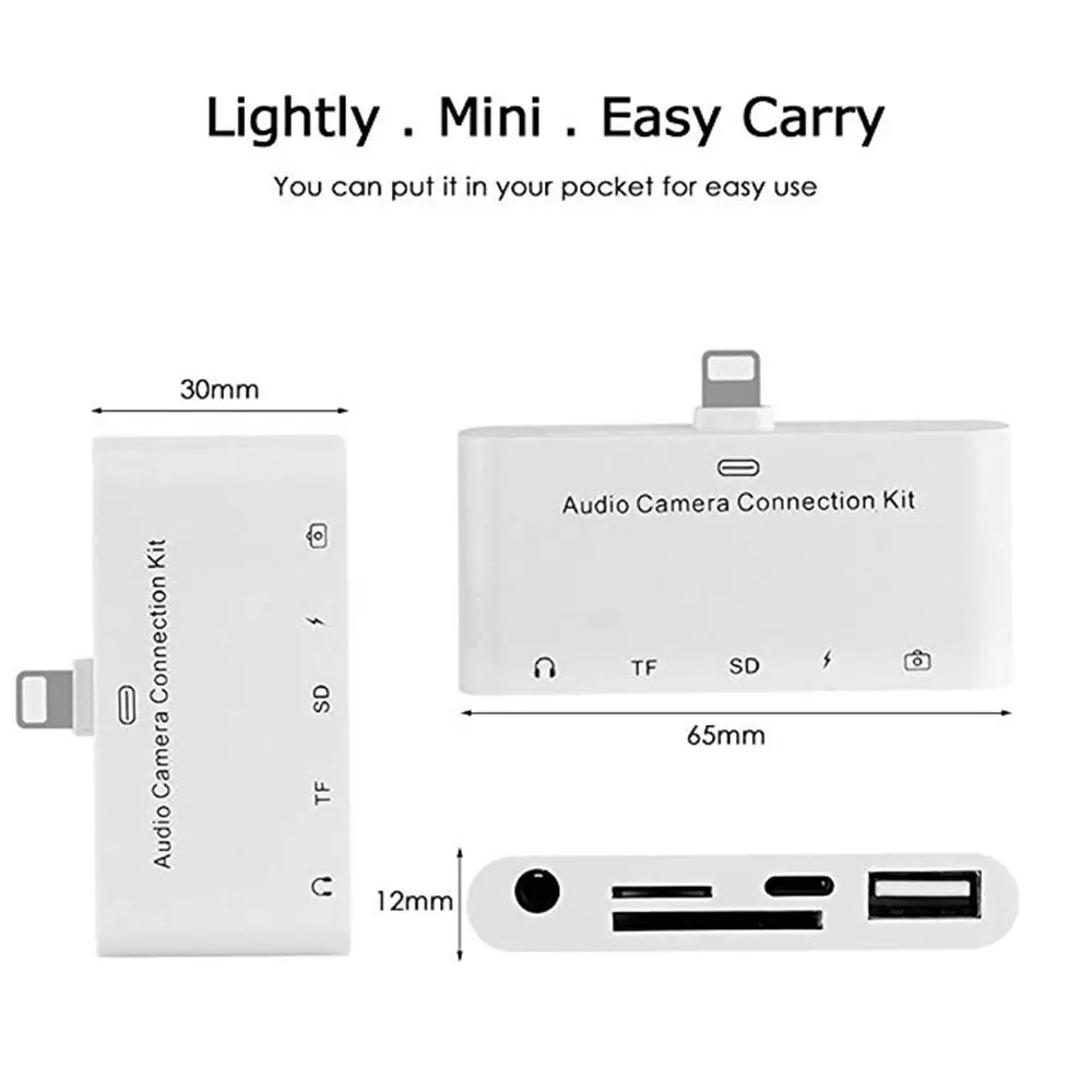 5 в 1 Lightning мини аудио камера комплект подключения с TF SD Card Reader мм, 3,5 мм аудио разъем Adapterk для iPhone и iPad серии