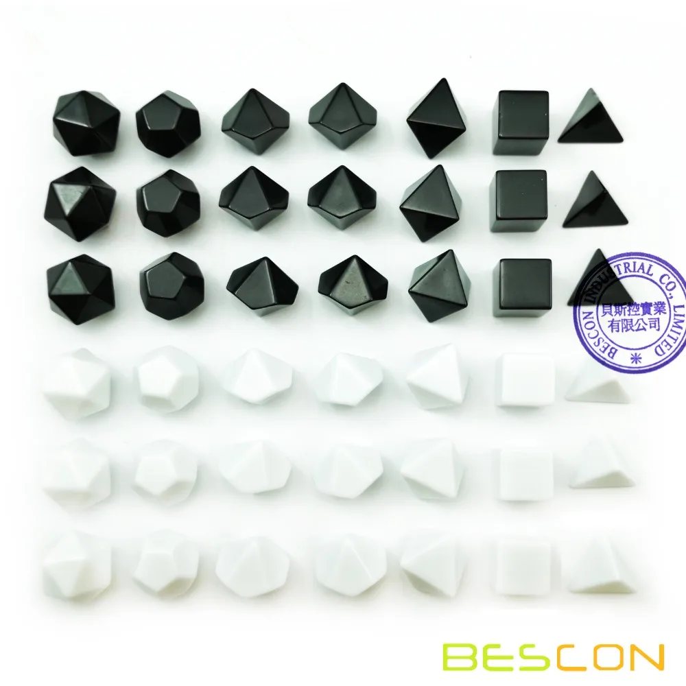 Bescon Blank Polyhedral RPG Dice Set 42pcs Artist Set, Solid Black and White Colors in Complete Set of 7, 3 Sets for Each Color 2