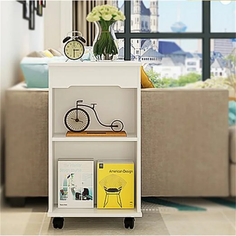 42x36x76CM MultipurposeBedside Table Sofa Side Coffee Table Living Room Storage Cabinet Wheels