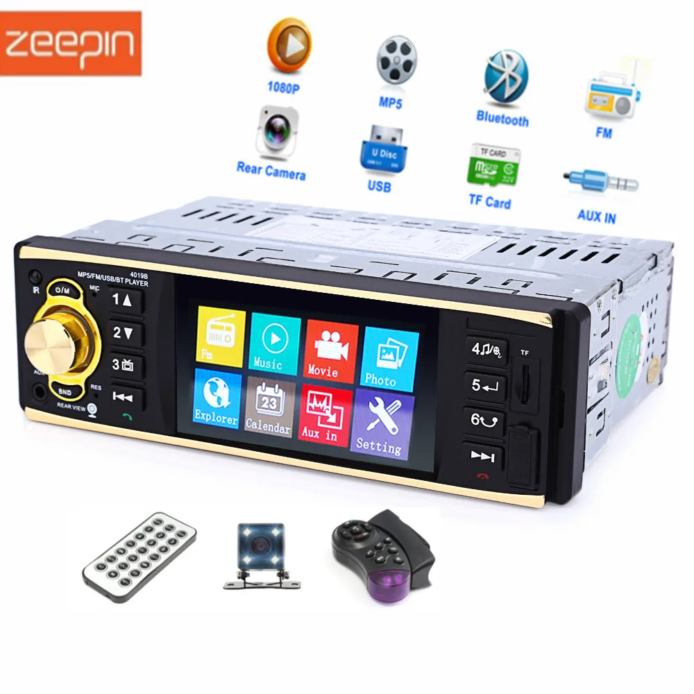 

ZEEPIN 4019B 4.1 inch 1 Din MP5 Player Touch Screen Stereo Audio Video USB AUX FM Radio with Rearview Camera Remote Control