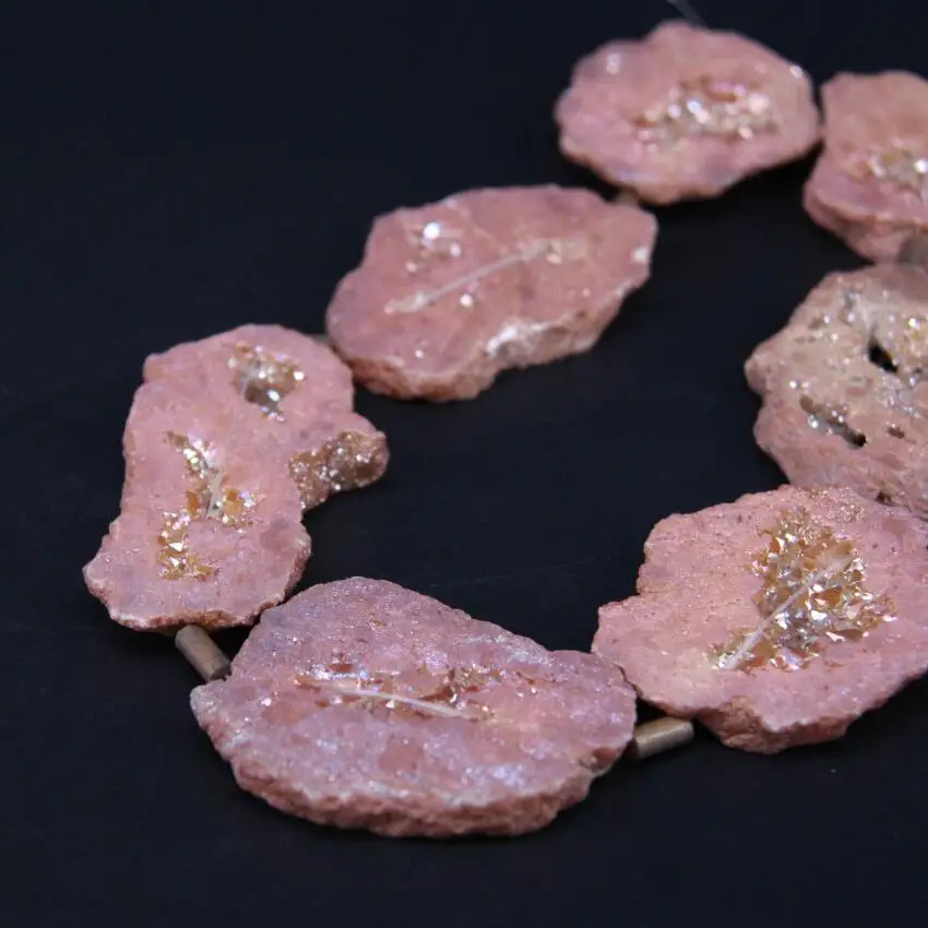 

15.5"/strand Champagne Titanium Large Quartz Geode Druzy Freeform Slab Nugget Beads,Natural Crystal Drusy Slice Pendant Jewelry