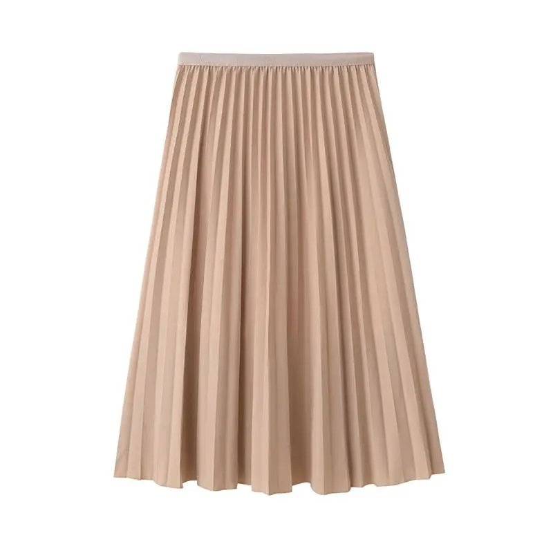 Горячая Распродажа, летняя женская Свинг однотонная плиссированная юбка с высокой эластичной талией, новая трапециевидная Тюлевая женская повседневная юбка до середины икры - Цвет: DQ00242