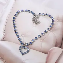 Pet Dog Crystal Jewelry Diamond Heart Rhinestone Pendant Necklace Collar Chic Elegant Style