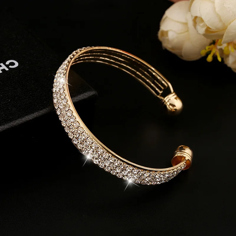 Горячая Модные женские ювелирные изделия 3 ряда CZ Кристалл серебряные браслеты манжеты браслеты высокого качества - Окраска металла: Gold