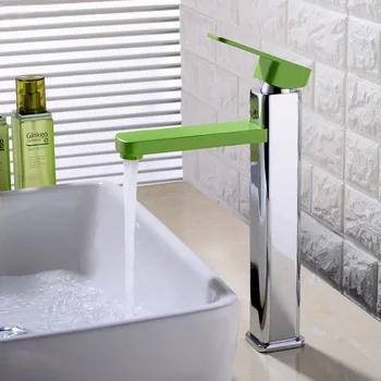 

DHL Square Chrome Finished Hot and Cold Water Basin Faucet Mixer green Single Handle Bathroom Faucet Tap Deck Mounted KF927