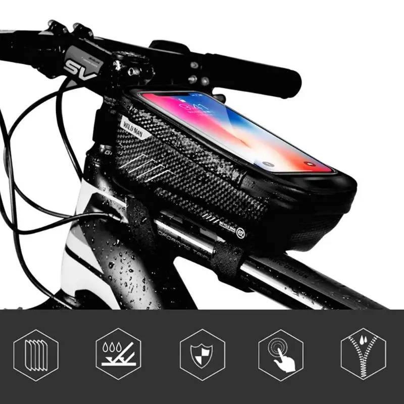 

WILD MAN Mountain Bike Bag Waterproof MTB Mobile Phone Case Front Tube Bags