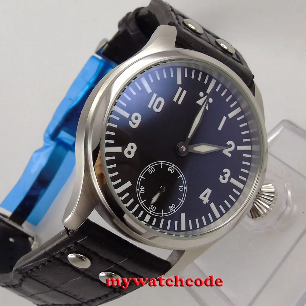 

47mm parnis black dial blue luminous 17 jewels 6498 hand winding mens watch P287