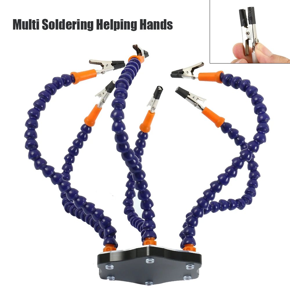 

Soldering Arms Helping Hands with 6pcs Flexible Multi-function Aluminum Alloy Third Hand for PCB Board Assembly Repair Station