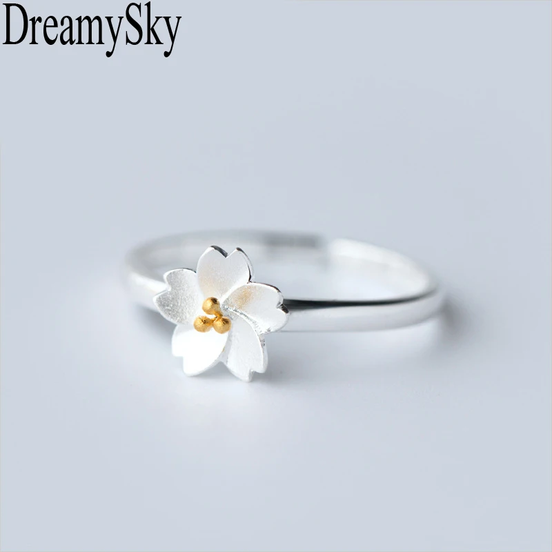

DreamySky 100% Real 925 Sterling Silver Cheery Flower Rings For Women Adjustable Size Ring Wedding sterling-silver-jewelry