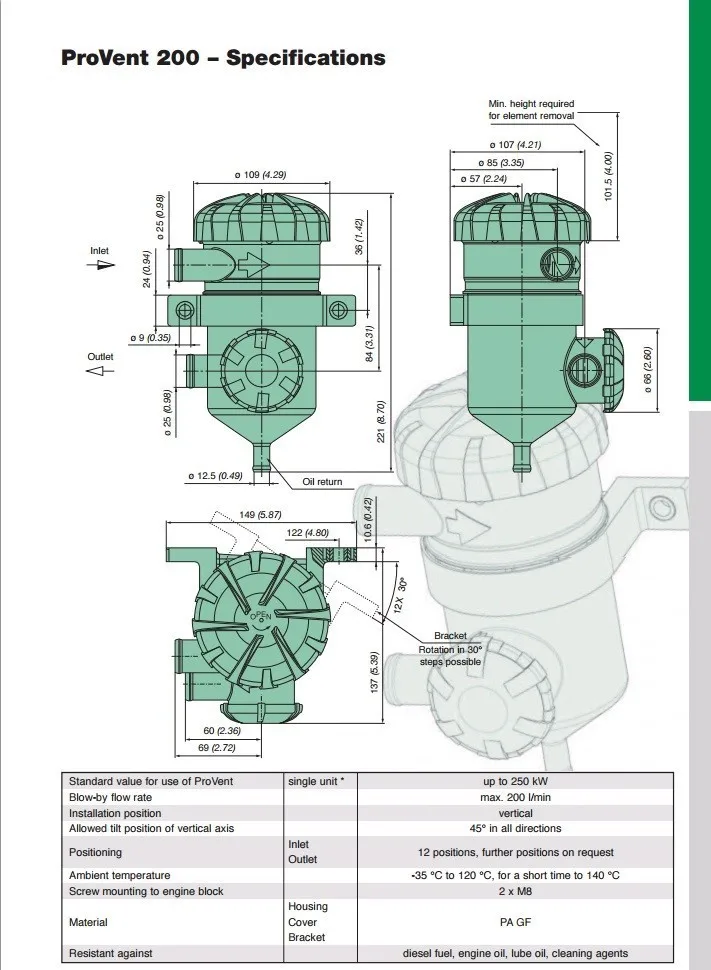 3931070550 Provent 200 Catch Can Комплект фильтров воздушный масляный сепаратор для Toyota Hilux D4D(2008-) для Mitsubishi Pajero 3,2 Ltr DID