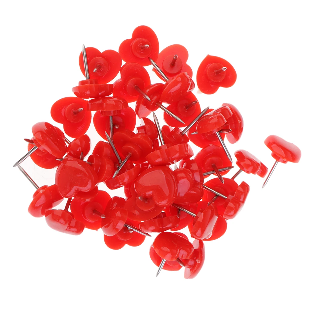 50pcs Heart Shape Head Push Pins Drawing Pins Office Thumbtack Notice Board Pins for Office Supplies