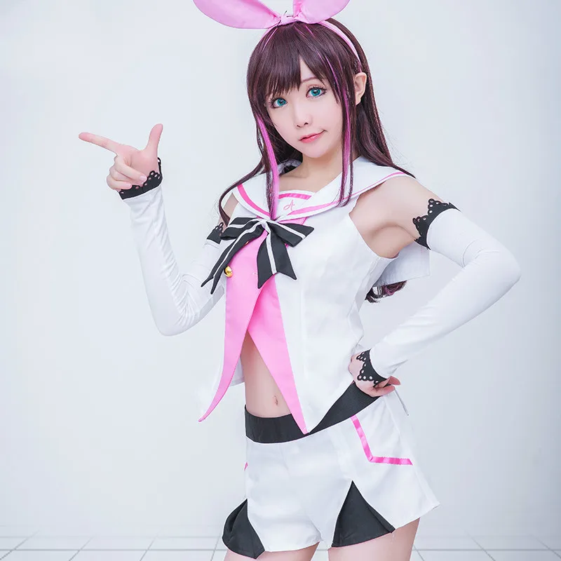 Женские японские костюмы для косплея Kizuna Ai на Хэллоуин головной убор + топ штаны