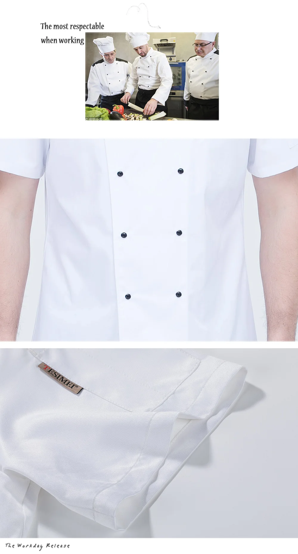 2019 Новый высокое качество поварская одежда двубортная для отелей для кейтеринга Кухня Ресторан M-4XL рубашка для официантов Белый Шеф-повар