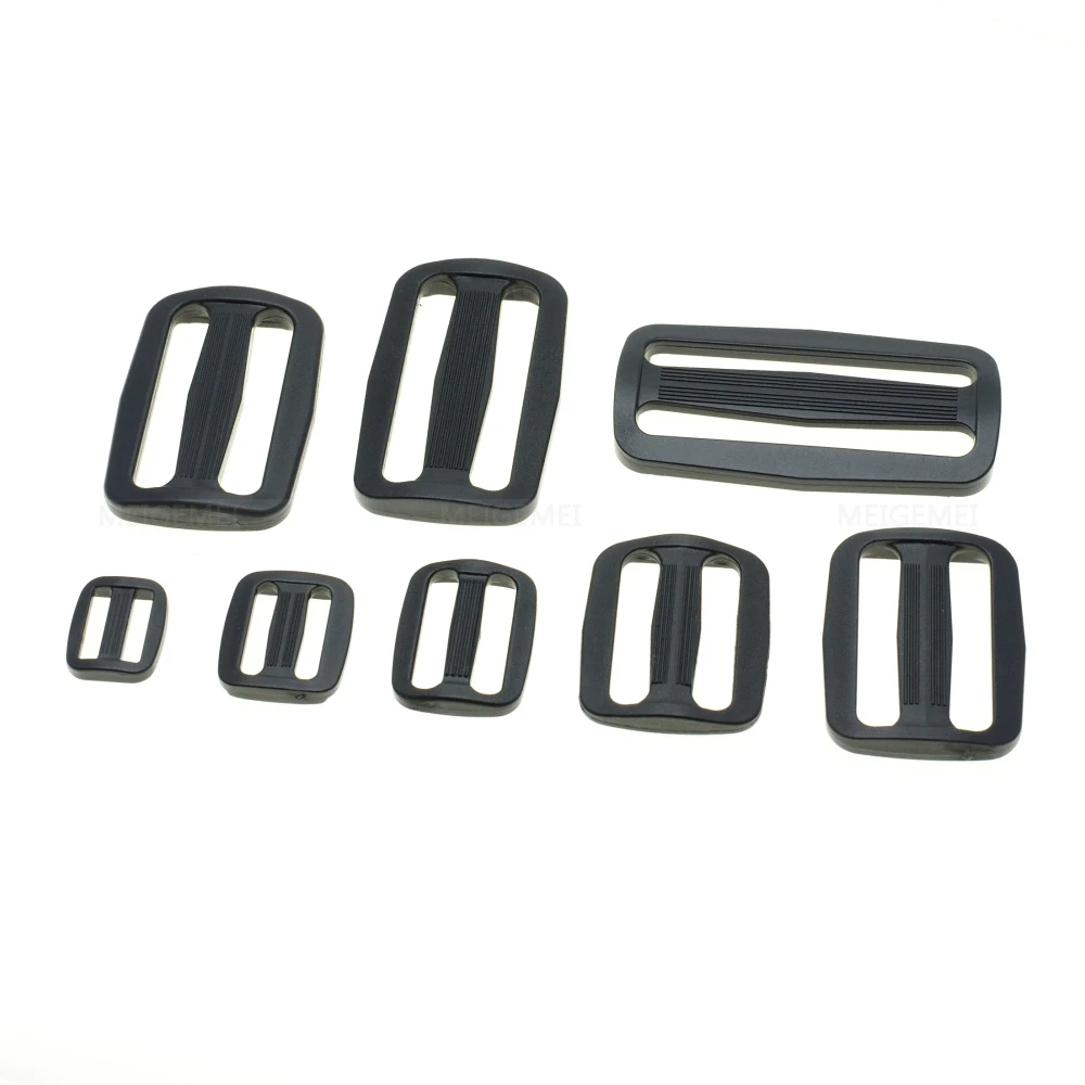 Bag Buckle 5pcs Plastic Black Curve Tri-Glide Slider Adjustable Buckle For Bags Webbing