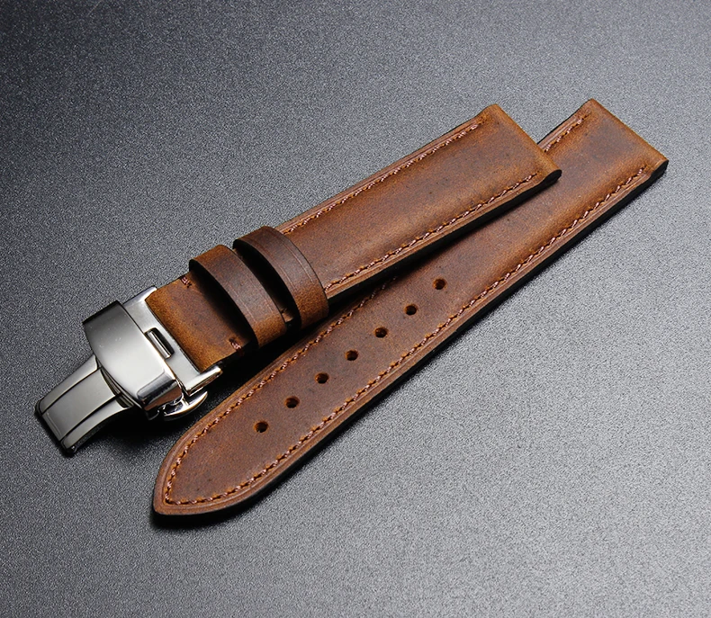 Handmade Watch Accessories Vintage Genuine Crazy Horse Leather 19MM 20MM 21MM 22MM 23MM Brown Watchband Watch Strap