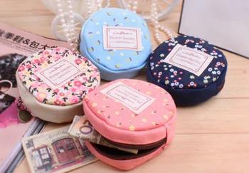 

by dhl or ems 500pcs Fashion Country Style Small Flower Printing Round Shape Coin Purse Small Container Bag