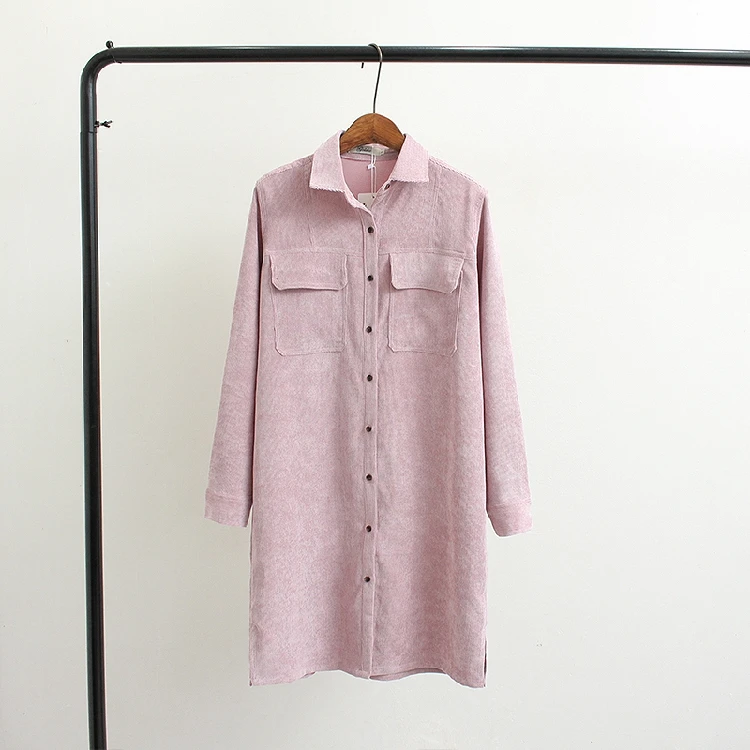 Autumn Corduroy Fabric Woman Clothing Solid Color Fashion Ladies Long Coats New Style Loose Polo Collar Vintage Coats6