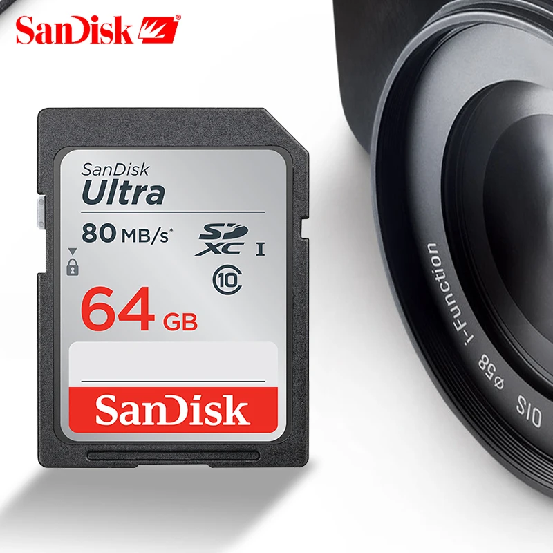 Карта памяти SanDisk Ultra, 128 ГБ, 80 МБ/с./с, класс 10, SD, SDHC, SDXC, SD карта, 32 ГБ, 16 ГБ, 64 ГБ, для камеры, поддержка официальной проверки