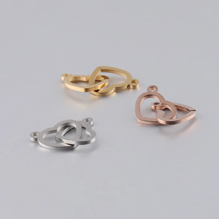 

5 Pcs Love Heart for Making Necklace Bracelets Gift Fashion DIY Jewelry Connectors Stainless Steel Rose Gold Gold Steel