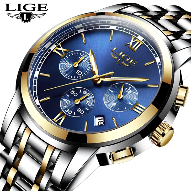 Achat Marque de luxe LIGE Montres Hommes Mode Sport Militaire Quartz Montre Hommes En Acier Plein D affaires Étanche Horloge Homme Relogio Masculino
