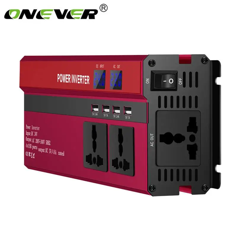 

Onever 4000W/5000W Solar Car Power Inverter DC12/24V To AC110/220V Sine Wave Converter Digital Display 4 USB Interfaces