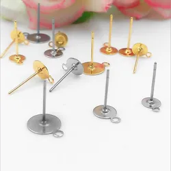 50pcs Stainless Steel Blank Post Earring Studs Pins with Loop Hang 5/6/8/10mm Flat Round Tray Base Ear Jewelry Findings DIY Z837 50pcs Stainless Steel Blank Post Earring Studs Pins with Loop Hang 5/6/8/10mm Flat Round Tray Base Ear Jewelry Findings DIY Z837