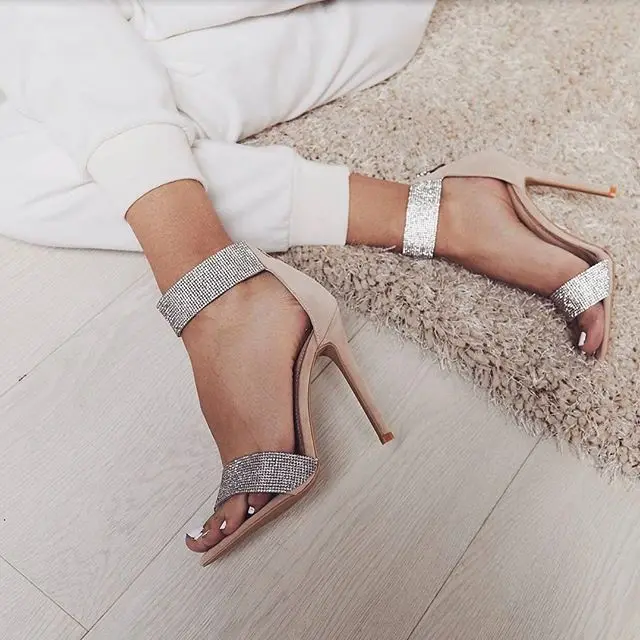 Luxury Crystal Heel Sandals Brand Design Sexy Bling Rhinestone High Heel Women Sandals Elegant Party Shoes Women SWC