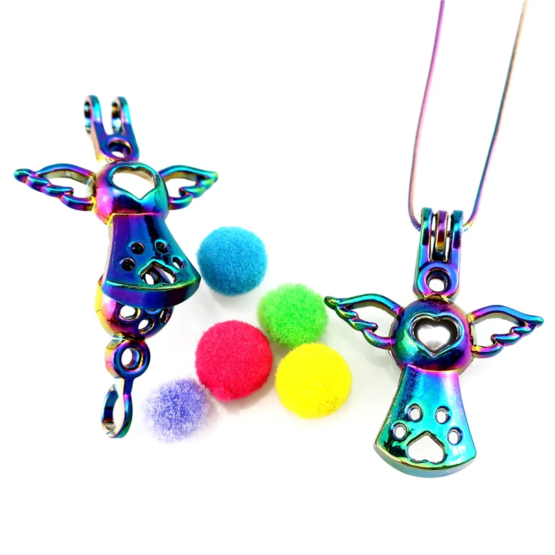22" Rainbow Color Snake Chain Pick a Pearl Butterfly Cage Locket S-PC-617 22" Rainbow Color Snake Chain Pick a Pearl Butterfly Cage Locket S-PC-617