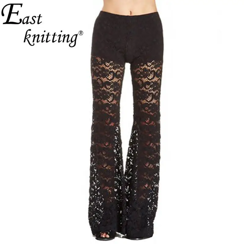 

E31 Sexy Lace Flowers Hollow Out The Double Perspective Trousers Flared Trousers Female