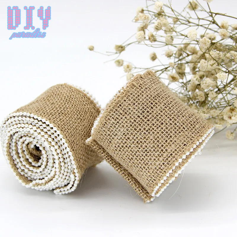 10m Natural Jute Burlap Ribbon with Lace for Craft Wedding Party Decor