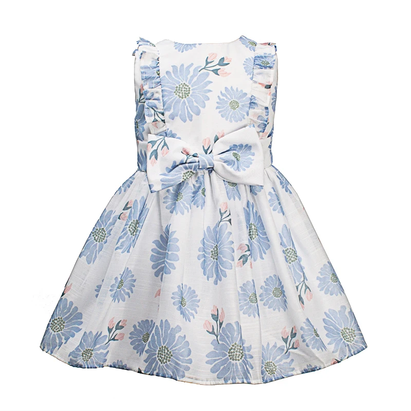 Girl Dress 12M-8T Summer Floral Pattern Cloth Bow-Belt Kids Dresses For Girls | Детская одежда и обувь
