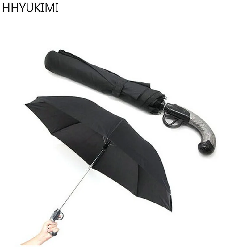 

HHYUKIMI Automatic Travel Pistol Gun Shape Flintlock Weapon Anti-UV Parasol Windproof Folding Umbrellas Strong Canopy Umbrella