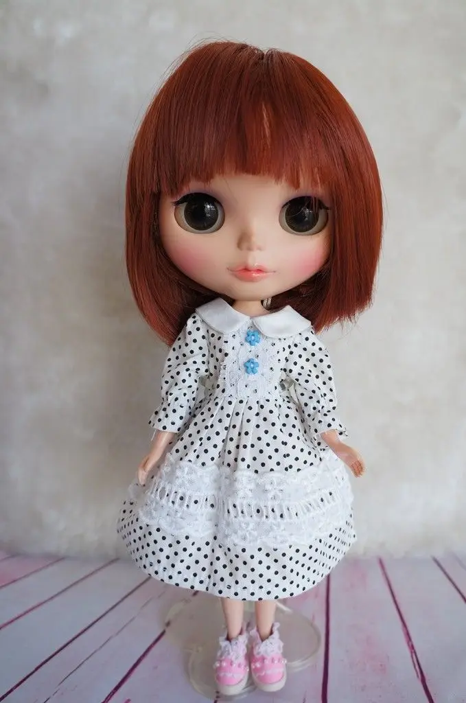 [wamami] Outfit White Doll Pullip Handmade Azone Dot Dress Cute | Игрушки и хобби