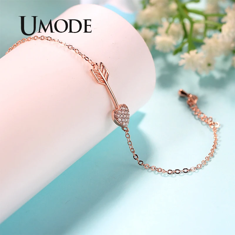 Женский браслет с кристаллами UMODE новый сердцем и стрелкой из фианита цепочка