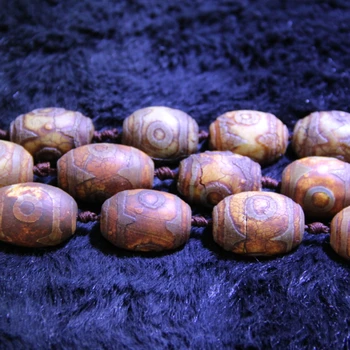 

12x16mm Khaki Tibetan Stone Rice Necklace Strand, Tibetan Mystical Dzi Gems Stone Tibetan Matte Turtleback Drum Beads