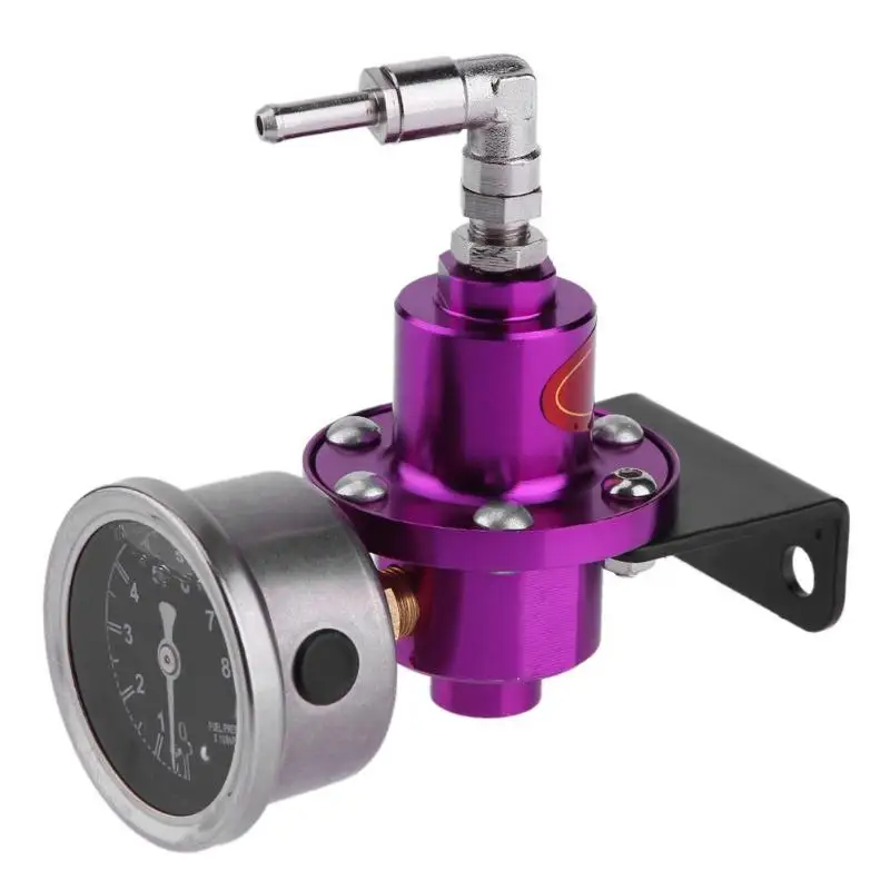 Универсальный металлический Регулируемый автомобильный регулятор давления топлива, Нагнетатель топлива с масляным манометром, система подачи топлива для автомобиля - Цвет: Purple